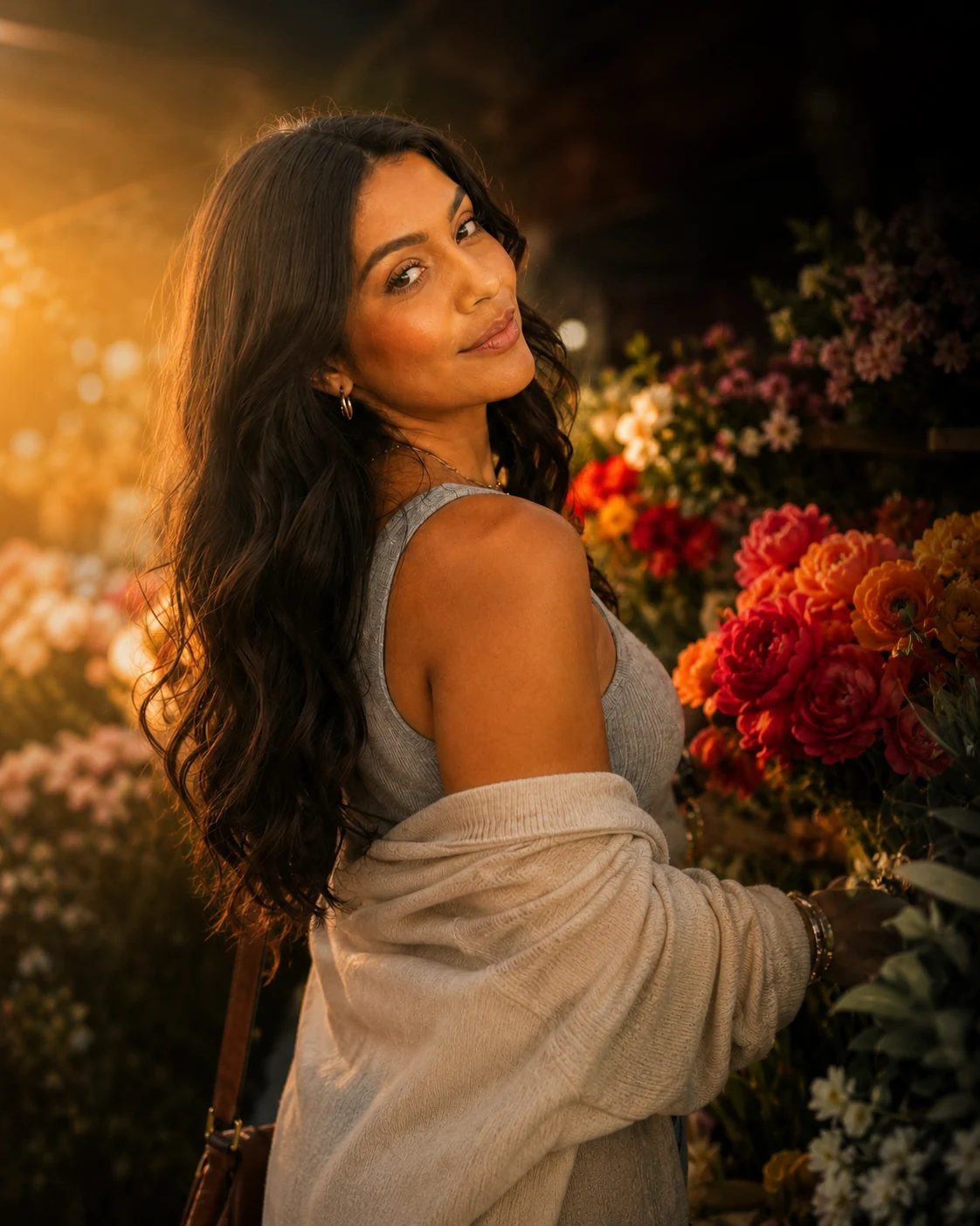 Cheli in a flower market