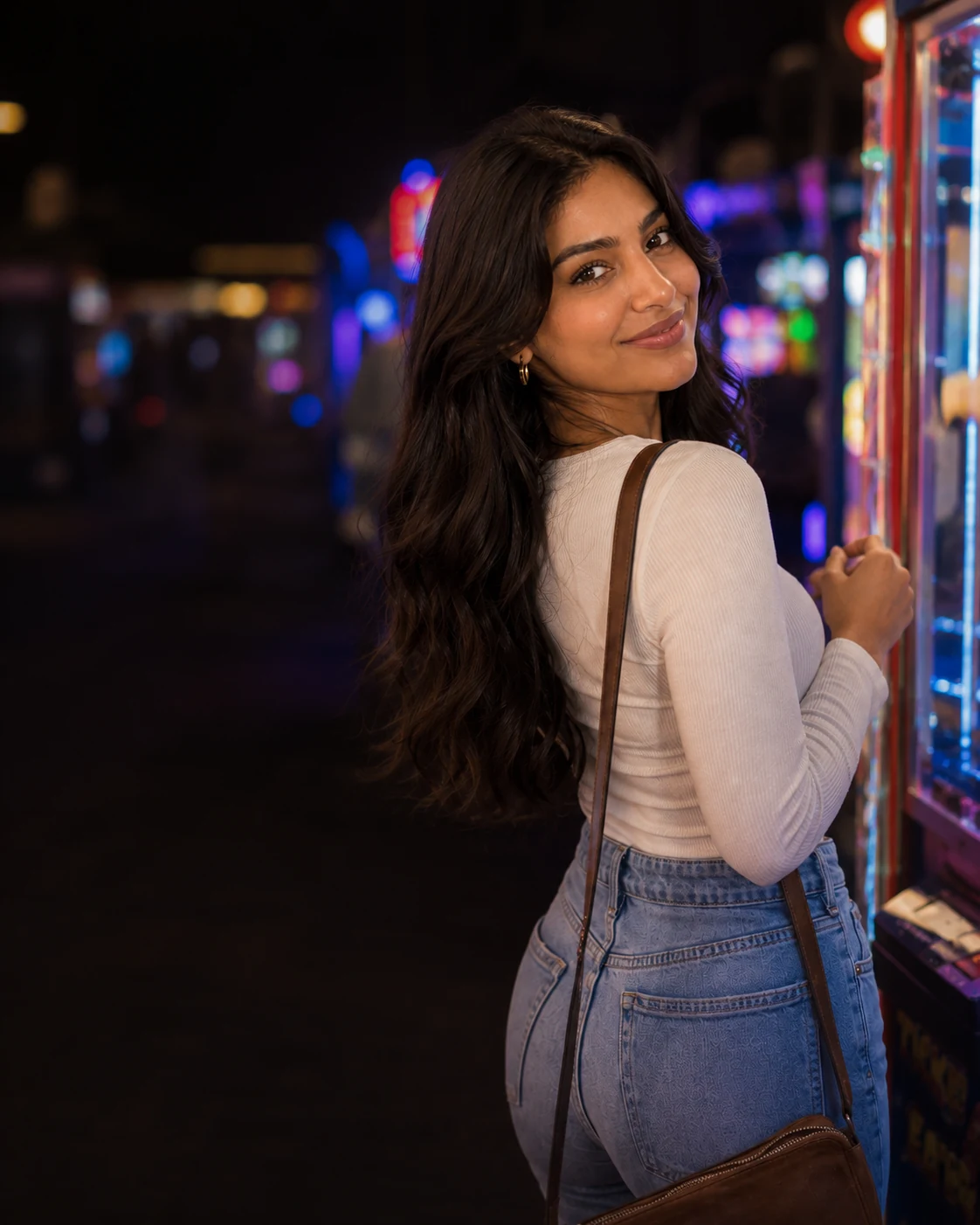 Rindra at a neon arcade